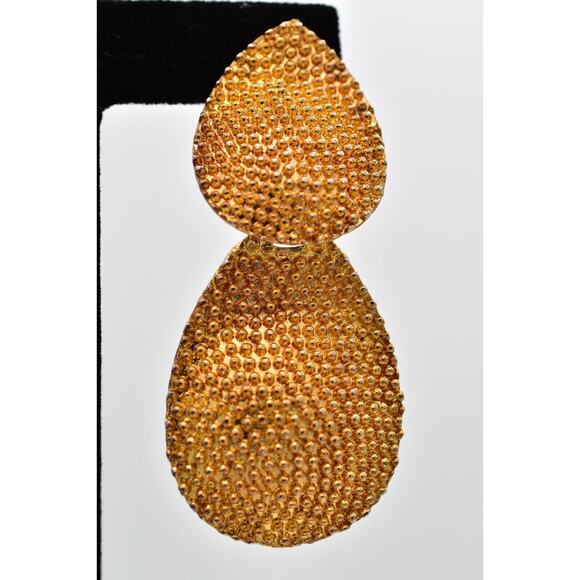Vintage Textured Clip On Earrings Dangle Antiqued Gold Tone Chunky 1980s BinAI - Picture 7 of 12